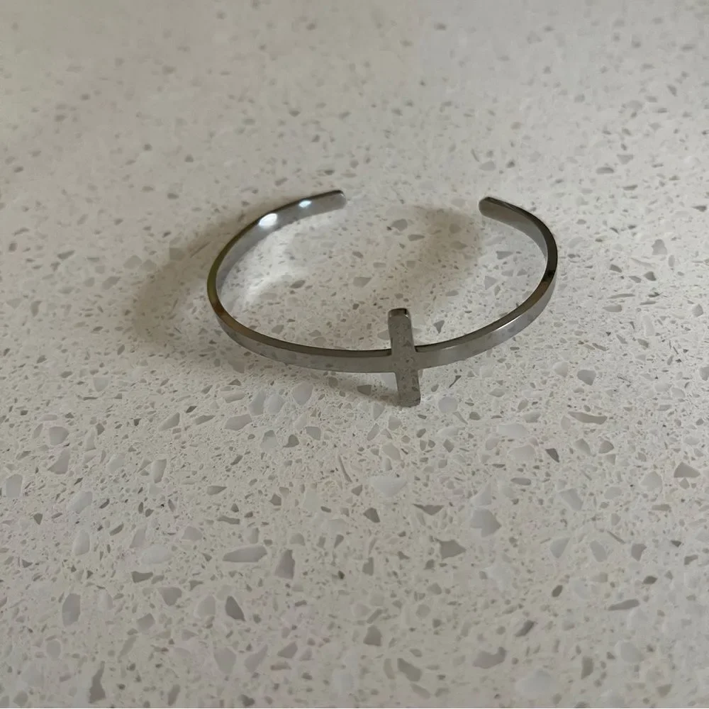 Silver Cross Cuff Bracelet - Women's Silver Tone Bracelet